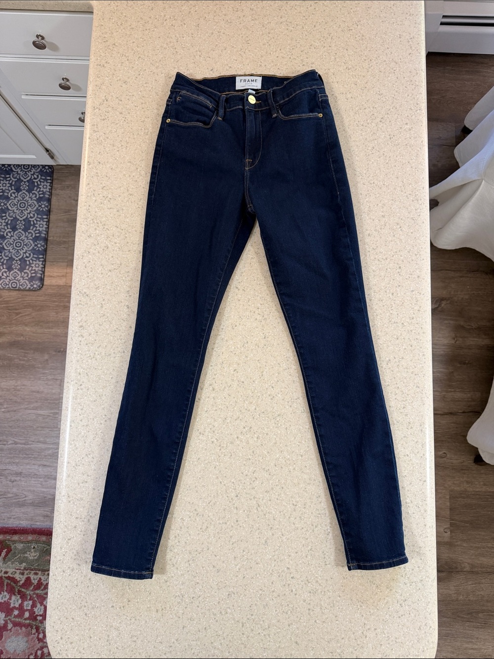 Frame Denim Skinny High-Rise Jeans in Dark Blue